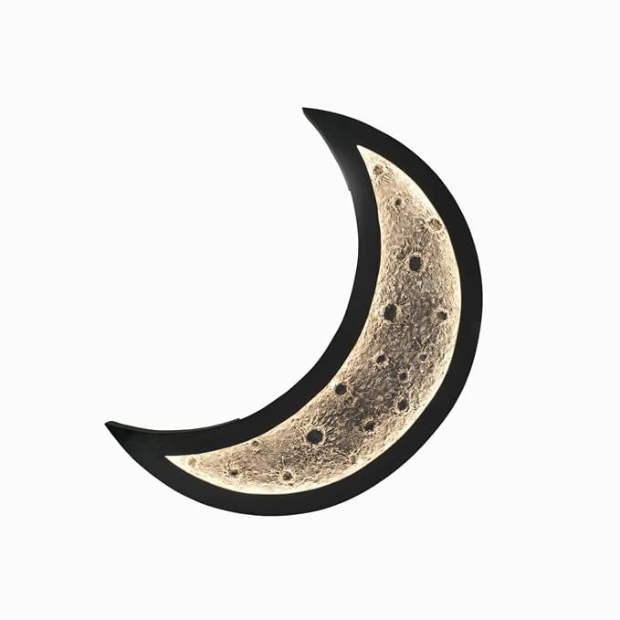 Half Moon Wall Lamp LED – Handcrafted Crescent Moon Light, Warm Glow Wall Decor, Wooden Base, Textured Moon Finish, Bedroom Living Room Night Light, Modern Home Decor Gift (24 Inch) - Image 2