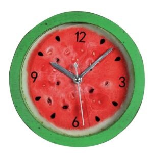 Creative Round Watermelon Desk Alarm Clock – Silent Non-Ticking Bedside & Travel Table Clock for Bedroom, Kids Room & Home Decor