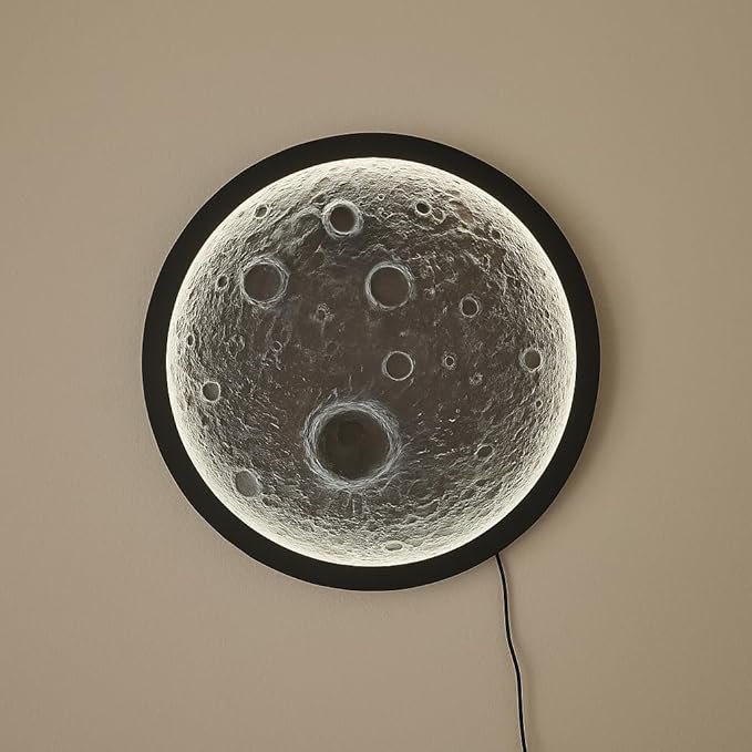 Moon Wall Light Panel, Decorative Night Light, Lunar Crater Design for for Bedrooms, Living Rooms and Offices, Home Decor in Round Shape (12 Inch) - Image 2