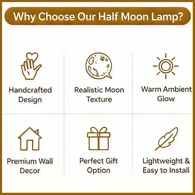 Half Moon Wall Lamp LED – Handcrafted Crescent Moon Light, Warm Glow Wall Decor, Wooden Base, Textured Moon Finish, Bedroom Living Room Night Light, Modern Home Decor Gift (24 Inch) - Image 6