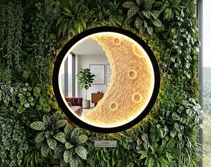 Moon Mirror LED Wall Decor, Crescent Moon Design with Warm LED Backlight, Matte Black Round Frame, Modern Celestial Wall Mirror - Image 4