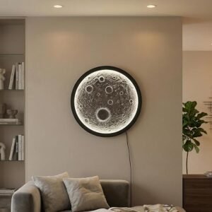 Moon Wall Light Panel, Decorative Night Light, Lunar Crater Design for for Bedrooms, Living Rooms and Offices, Home Decor in Round Shape (12 Inch)