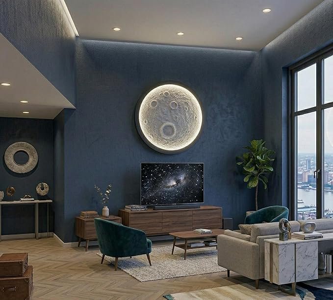 Moon Wall Light Panel, Decorative Night Light, Lunar Crater Design for for Bedrooms, Living Rooms and Offices, Home Decor in Round Shape (12 Inch) - Image 4