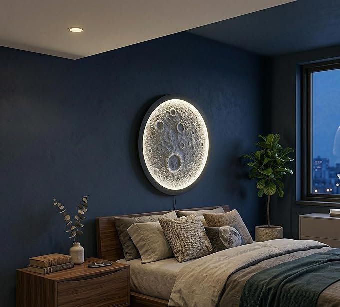 Moon Wall Light Panel, Decorative Night Light, Lunar Crater Design for for Bedrooms, Living Rooms and Offices, Home Decor in Round Shape (12 Inch) - Image 3