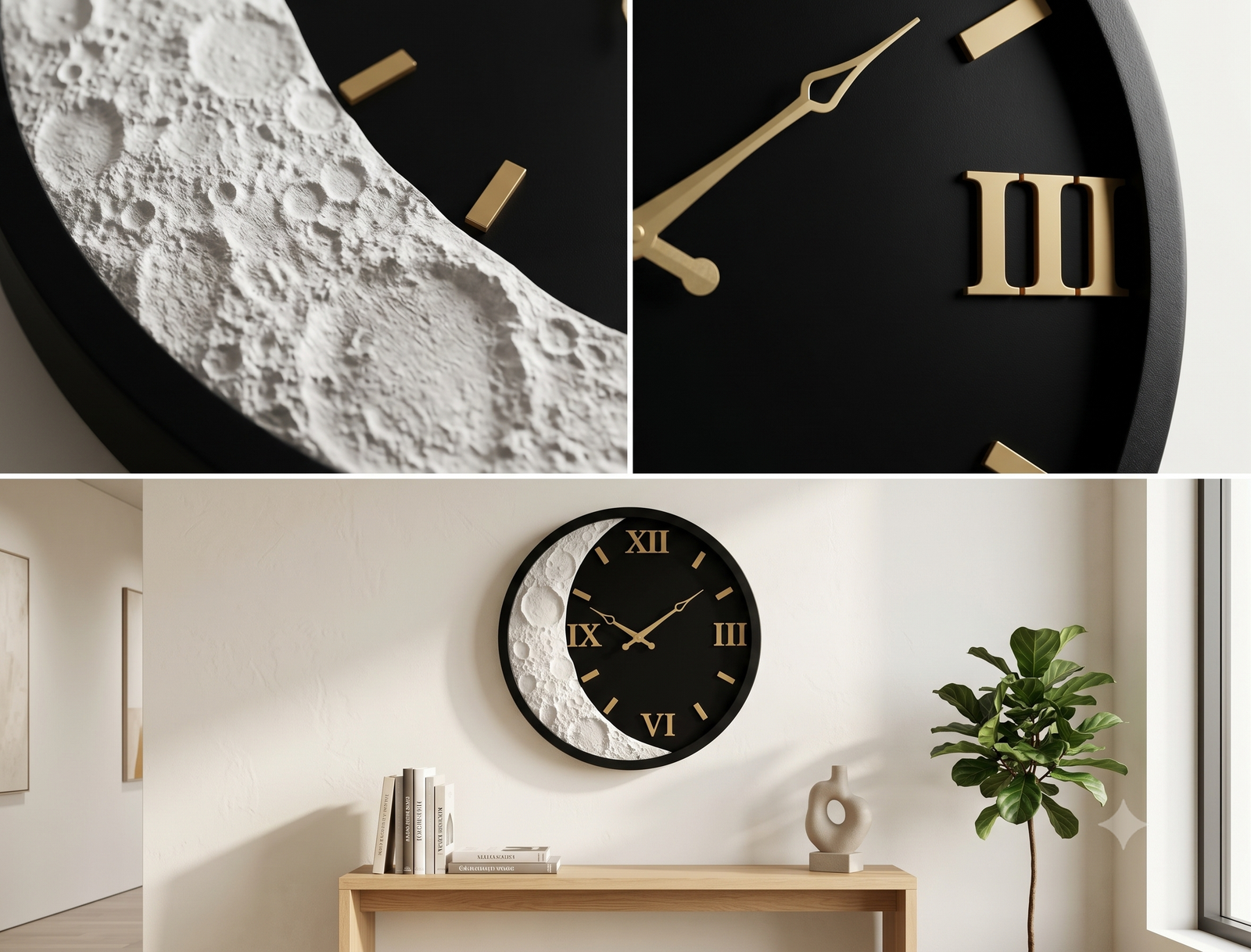 12 Inch LED Moon Phase Wall Clock, Silent Non-Ticking Wall Clock with Roman Numerals, Modern Acrylic Clock with White LED Light, Battery Operated for Living Room, Bedroom, Office - Image 2