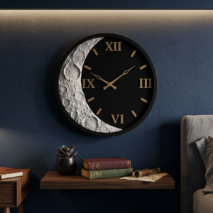 12 Inch LED Moon Phase Wall Clock, Silent Non-Ticking Wall Clock with Roman Numerals, Modern Acrylic Clock with White LED Light, Battery Operated for Living Room, Bedroom, Office