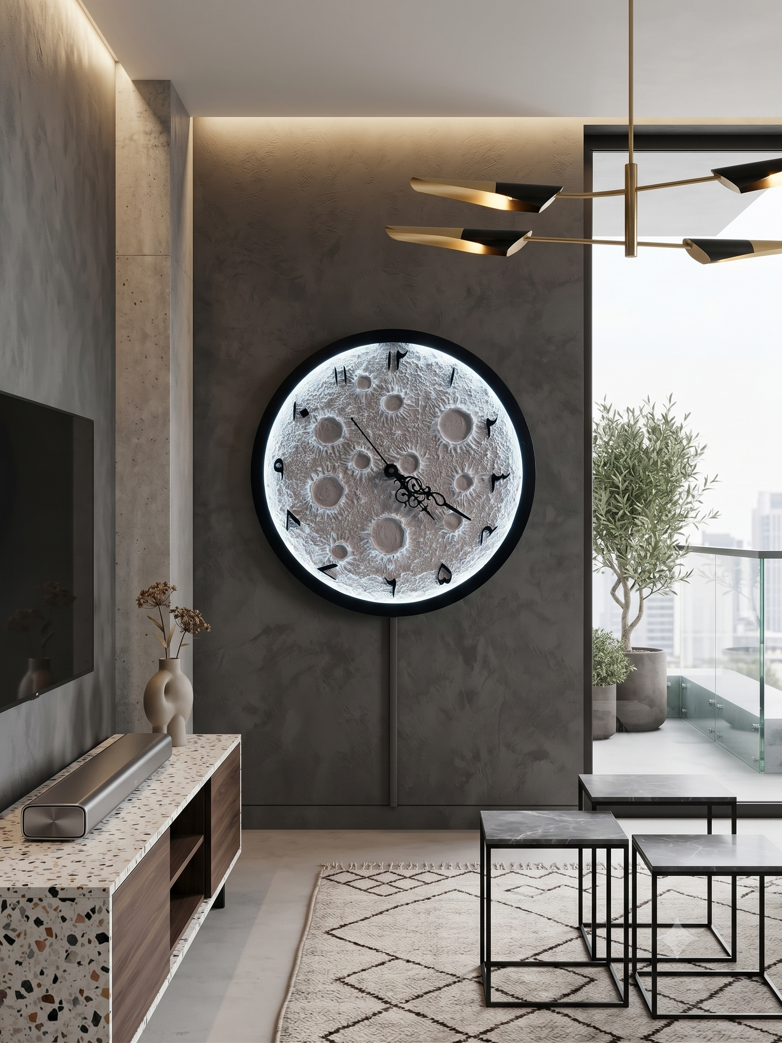 Modern Moon Design Wall Clock for Living Room Bedroom & Office Silent Non-Ticking Decorative Round Wall Clock with Urdu Numbers Contemporary Home Décor Clock for Hall Café & Hotel - Image 3
