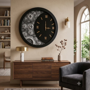 24 Inch LED Moon Phase Wall Clock, Silent Non-Ticking Wall Clock with Roman Numerals, Modern Acrylic Clock with White LED Light, Battery Operated for Living Room, Bedroom, Office