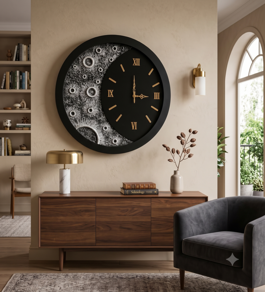 24 Inch LED Moon Phase Wall Clock, Silent Non-Ticking Wall Clock with Roman Numerals, Modern Acrylic Clock with White LED Light, Battery Operated for Living Room, Bedroom, Office