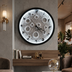 Modern Moon Design Wall Clock for Living Room Bedroom & Office Silent Non-Ticking Decorative Round Wall Clock with Urdu Numbers Contemporary Home Décor Clock for Hall Café & Hotel