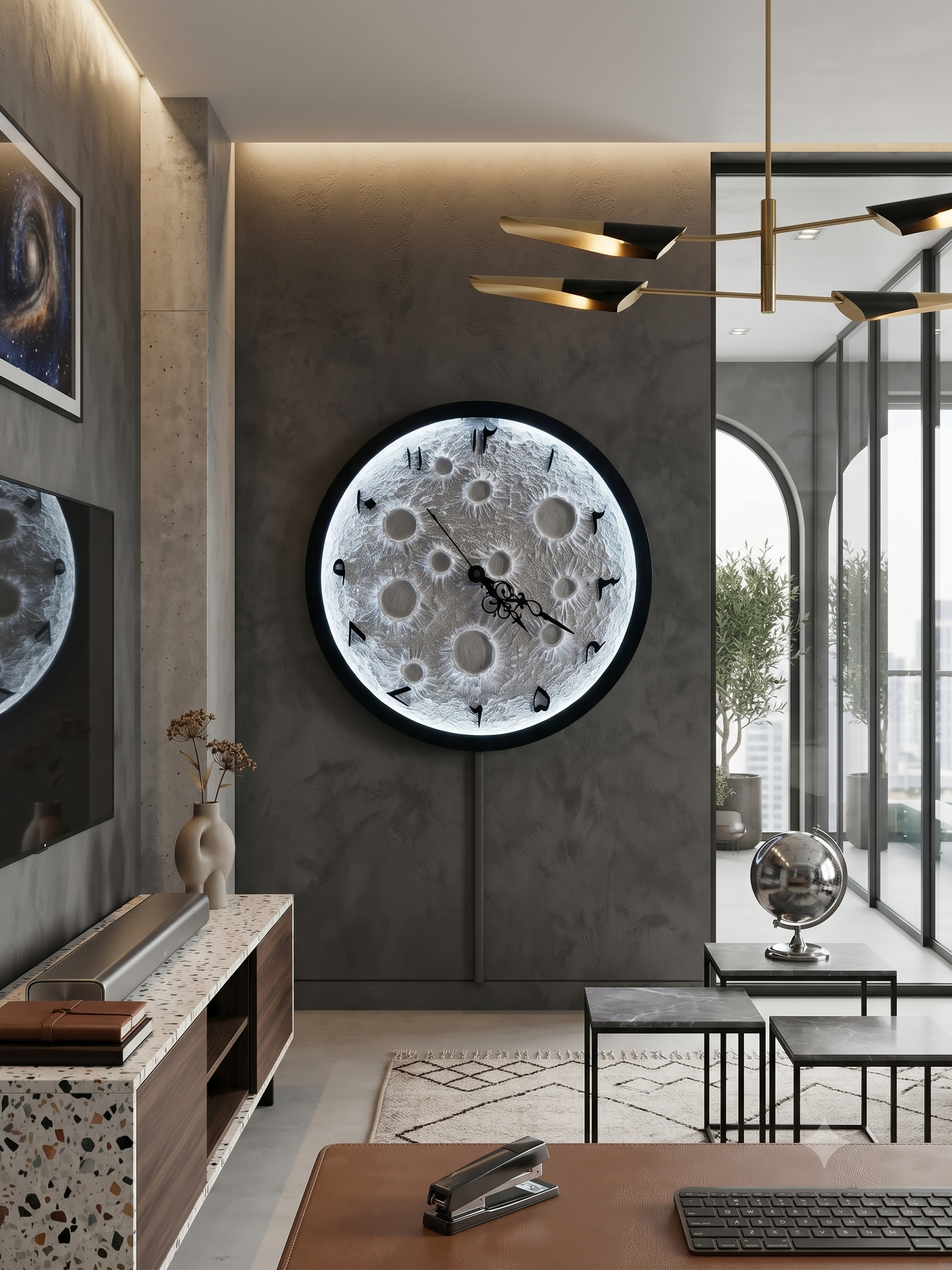 Modern Moon Design Wall Clock for Living Room Bedroom & Office Silent Non-Ticking Decorative Round Wall Clock with Urdu Numbers Contemporary Home Décor Clock for Hall Café & Hotel - Image 2